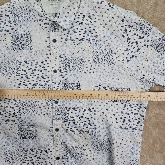 Calvin Klein Jeans White Spotted Button-Down Shirt Long Sleeve Men's Size L - Picture 3 of 10